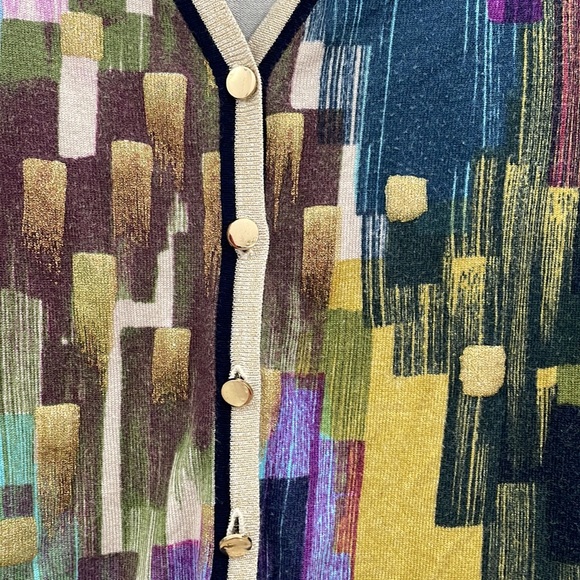 Unique Venini cardigan sweater with bright patterns gold buttons size Small - Picture 2 of 9